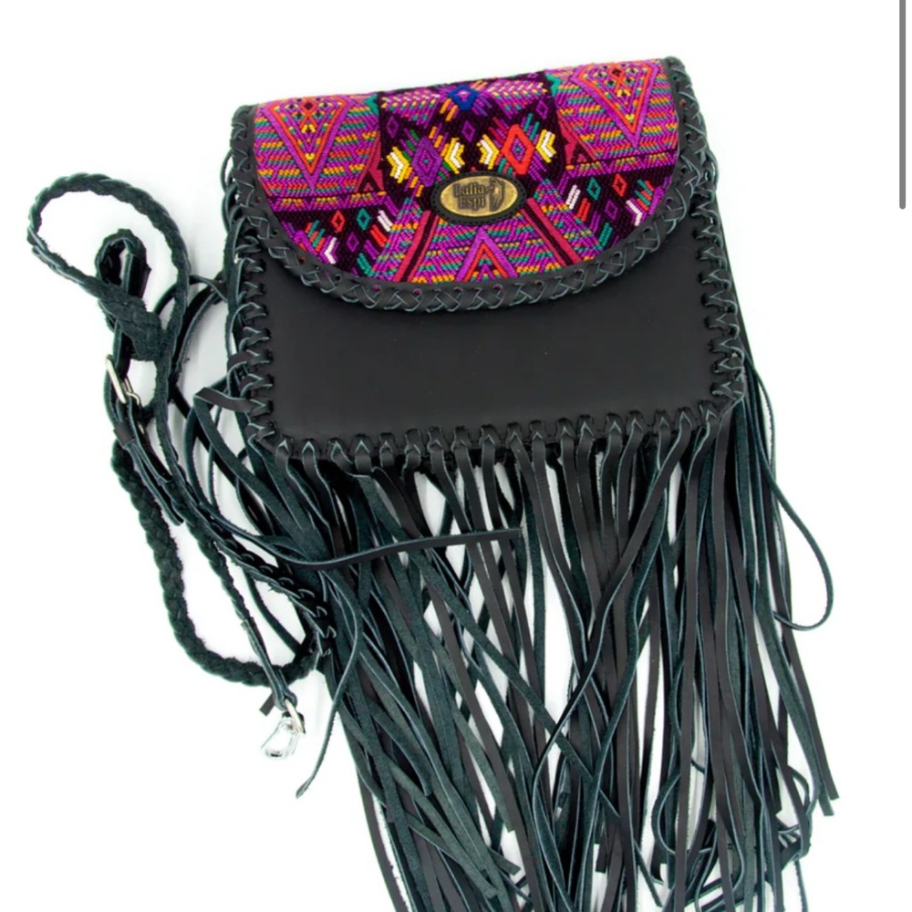 ❤️custom one of a kind ❤️Black Crossbody Bag with Colorful Flap and Fringe